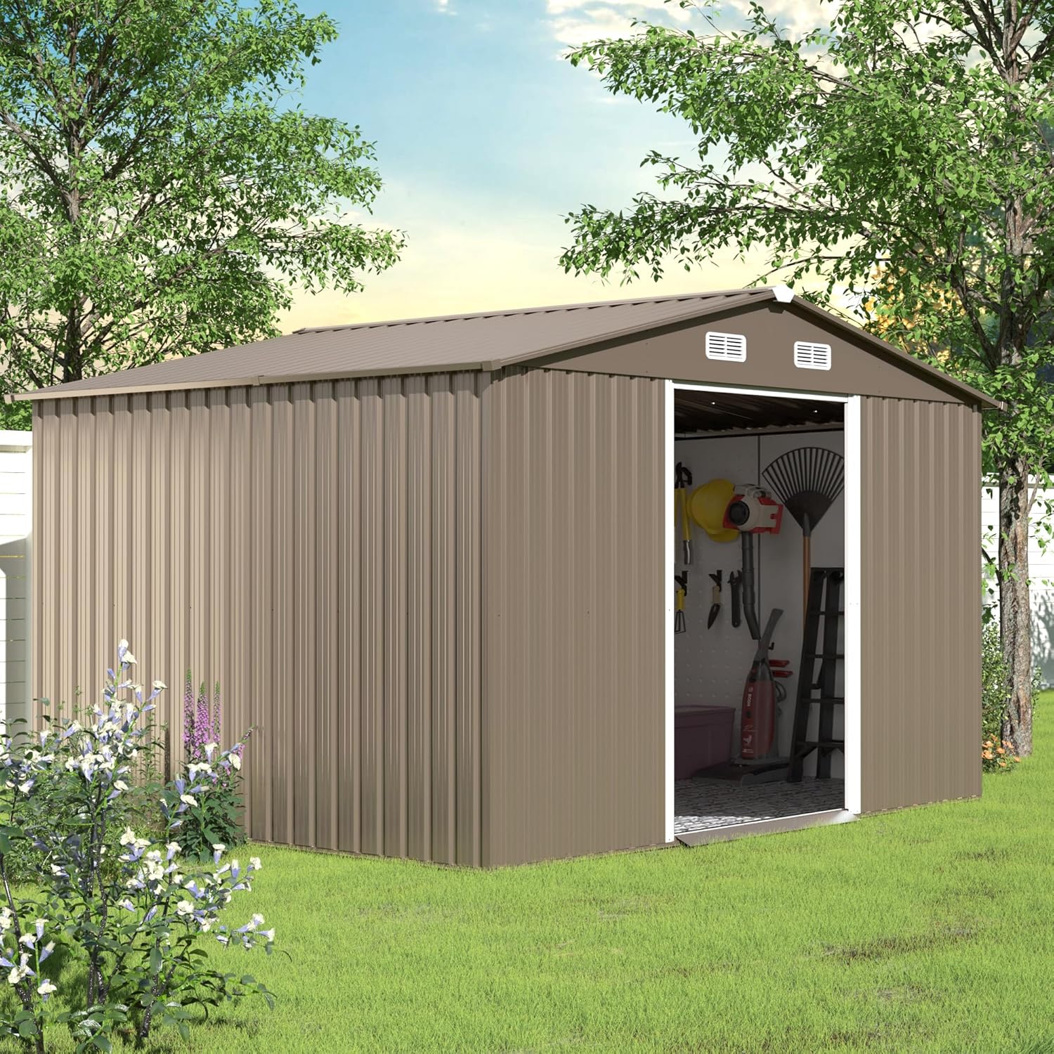 10FT x 8FT Metal Outdoor Storage Shed,Garden Sheds & Outdoor Storage w/Lockable Sliding Doors & Air Vent,Metal Shed for Backyard,Garden,Patio,Lawn