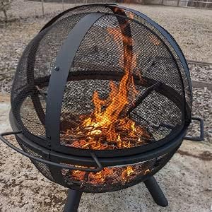 Ikuby Ball of Fire Pit fire Ball with BBQ Grill fire Globe Pit Large Round fire Pit,Patio Fire Pit Fireplace for Camping, Heating, Bonfire and Picnic, Black, 33.85*32.67*35in, (BLKFP-001)