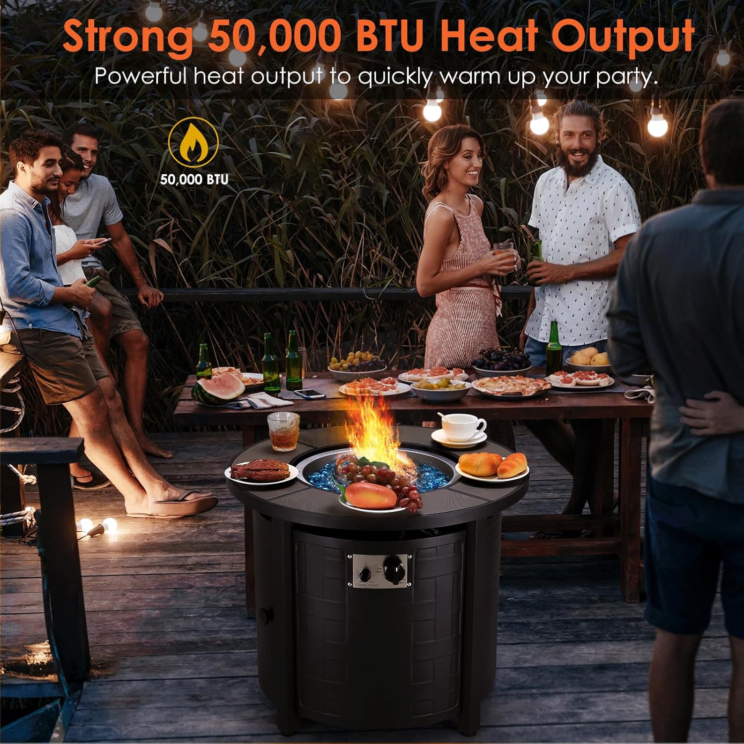 TLGREEN Propane Fire Pit Table 30in, 50,000 BTU Auto-Ignition Round Gas Fire Pit, Patio Furniture Outdoor and Indoor, Fire Table with Waterproof Cover, Blue Stone and Lid