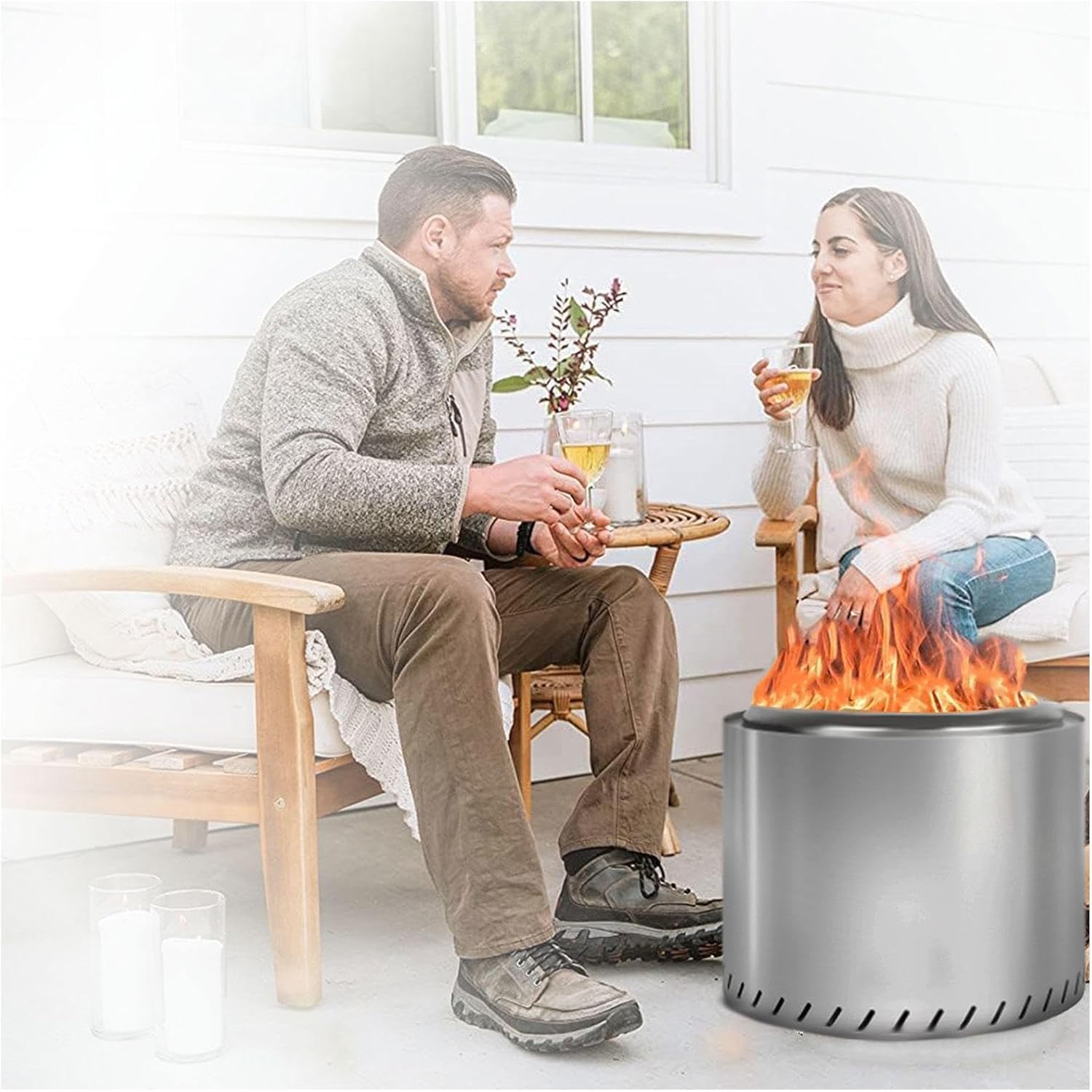 Smokeless Firepit 19.4 Inches Outside, Fire Pit Durable Stainless Steel for Wood Burning, Fire Pit Smokeless with Removable Ash Pan