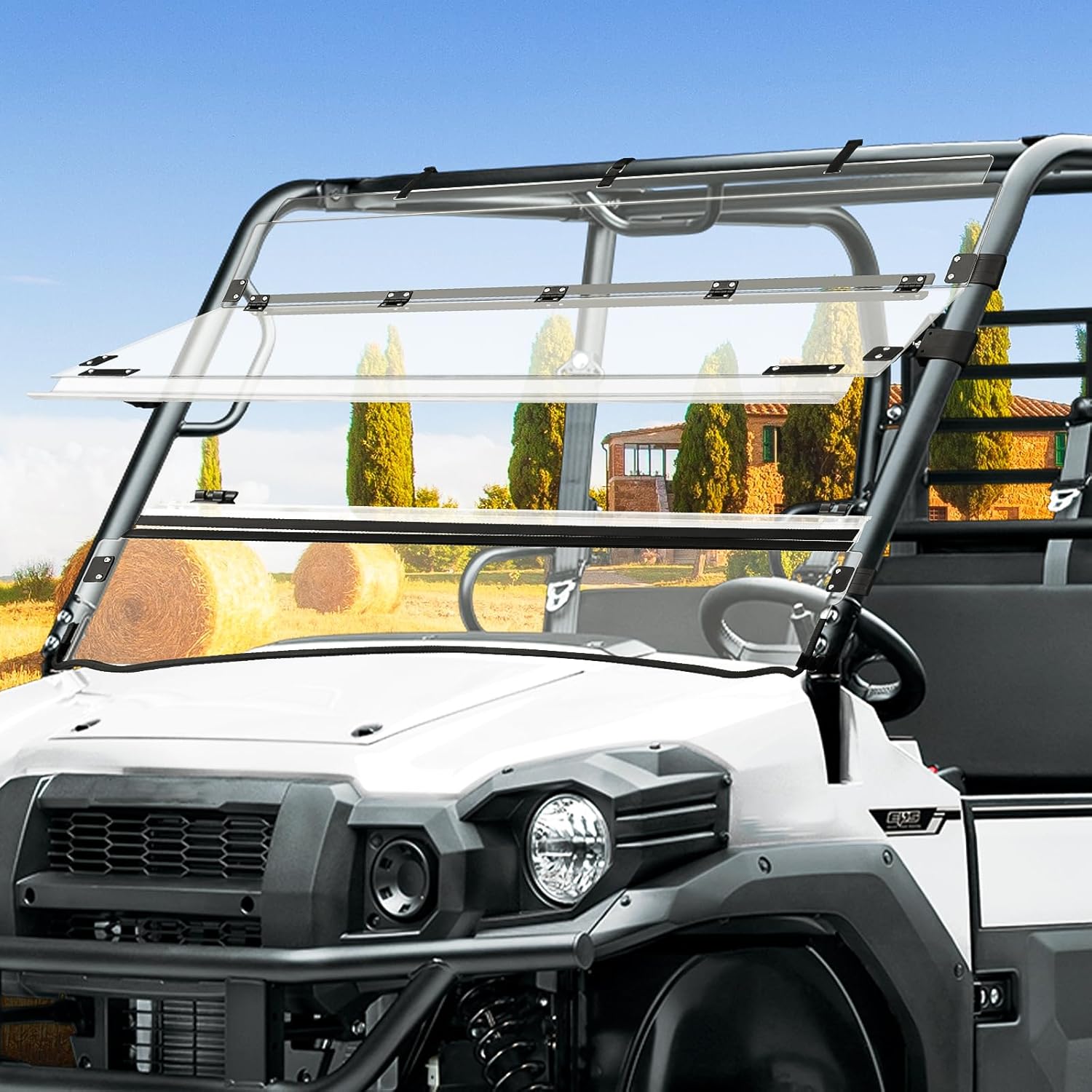 UTV Flip Up Windshield for Kawasaki Mule Pro FXT FX, Clear 1/5