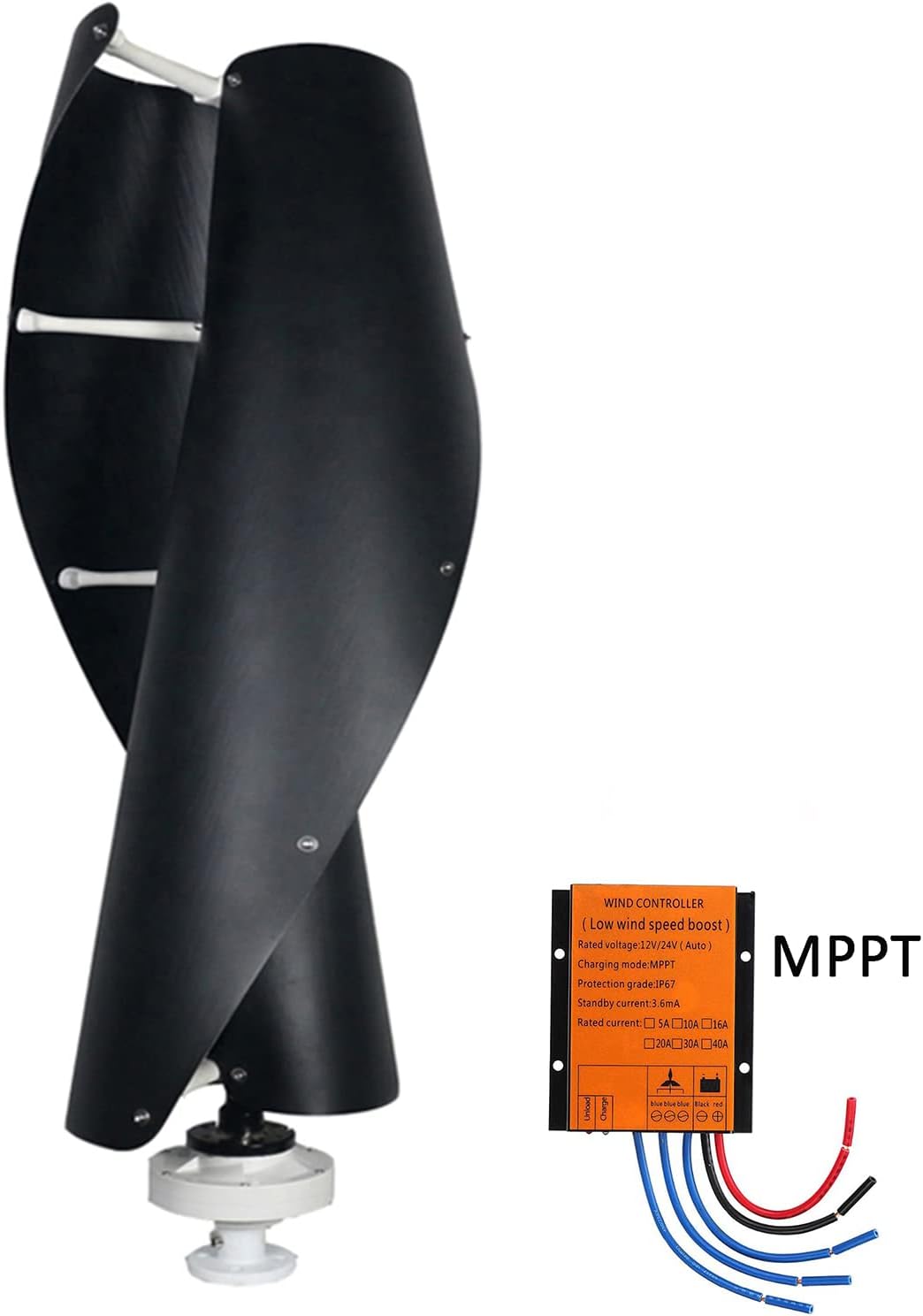 Black Vertical Wind Turbine Generator, 4000W 220V 12V 24V 48V with Controller 3 Phase 2 Blades Home Use New Spiral Wind Turbine Low Noise for Garden Home