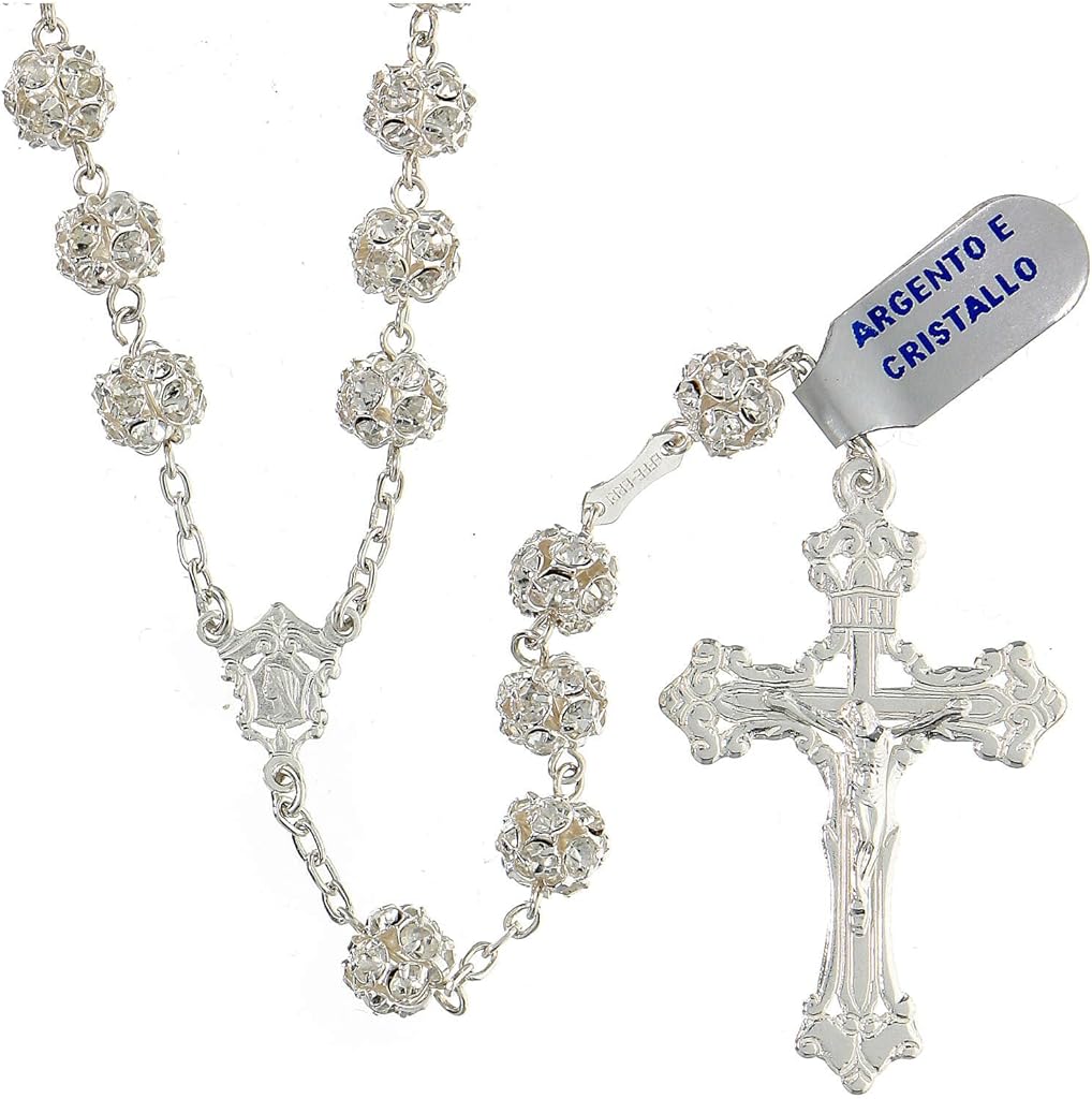 Rosary Beads in 925 Silver with 8mm Beads Encrusted with Crystals