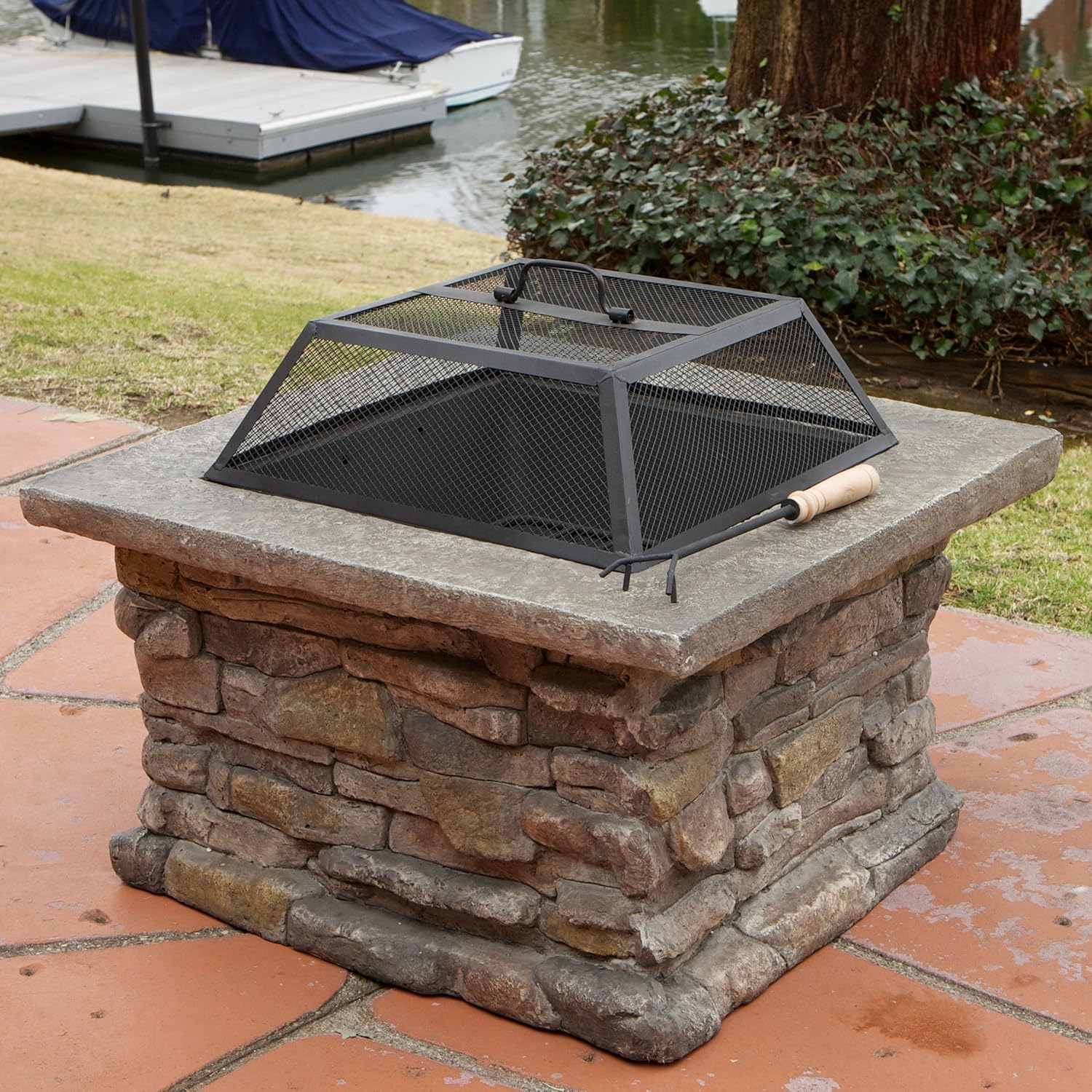 Christopher Knight Home Corporal Square Fire Pit, Stone