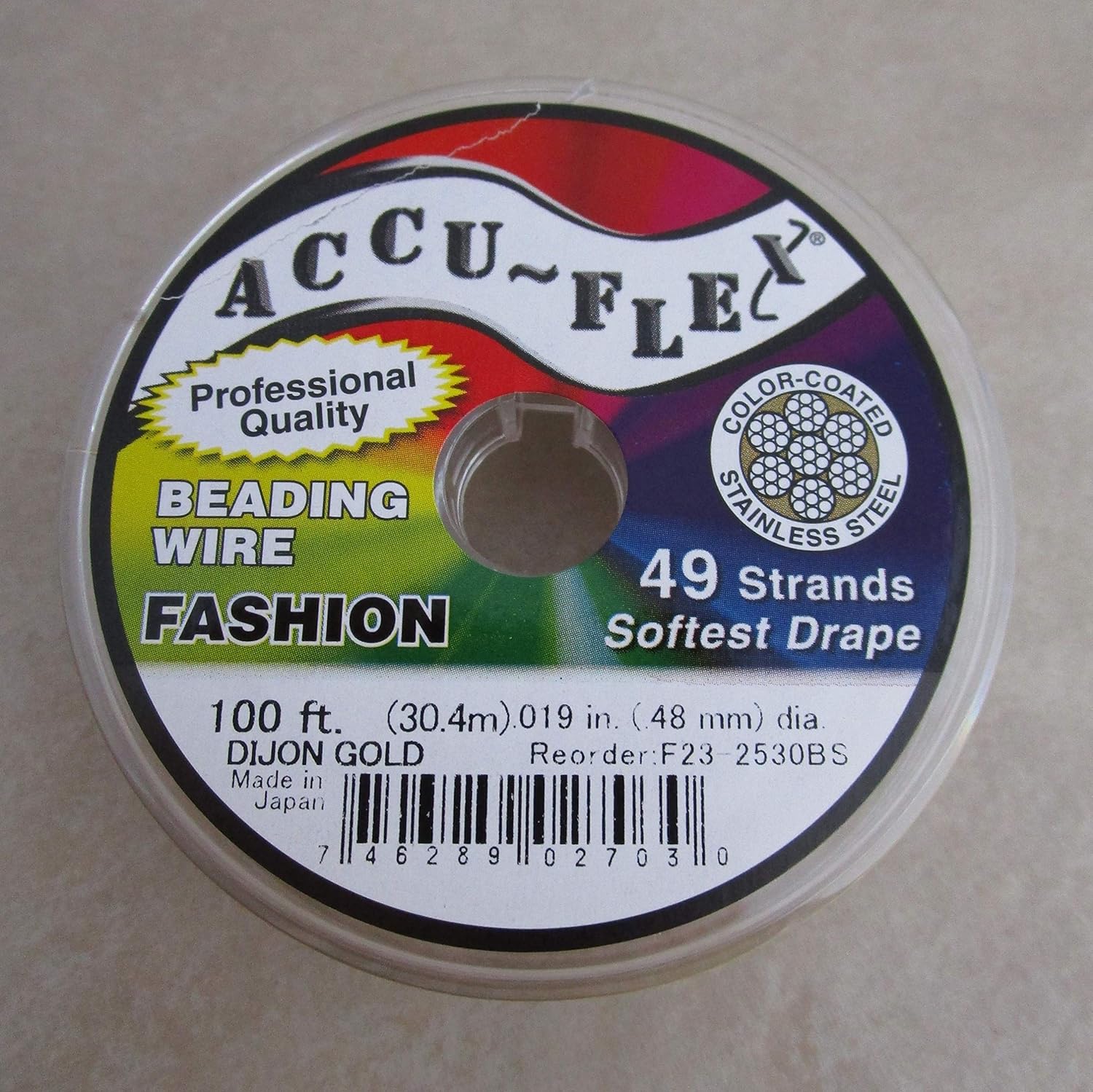Accuflex Gold Beading Wire .019 Inch 49 Strand 100 Feet