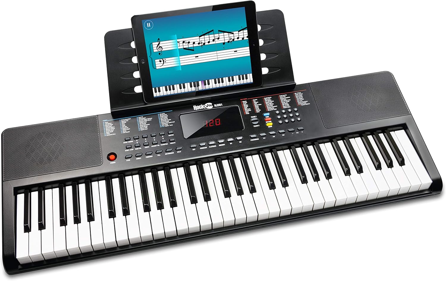 RockJam 61-Key Compact Keyboard Piano with LED Display, Keynote Stickers & Lessons
