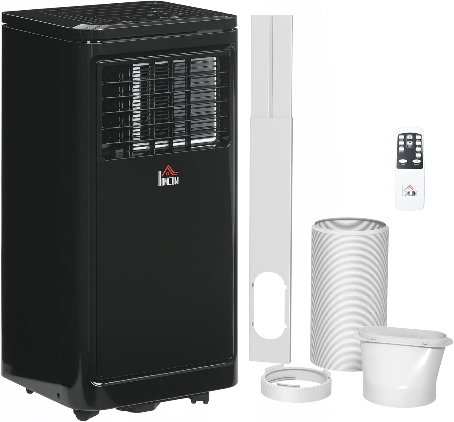 HOMCOM 8000 BTU Portable Air Conditioner, for Rooms Up to 344 Sq. Ft., 3-in-1 Portable AC Unit with Dehumidifier, Cooling Fan, Sleep, 24H Timer On/off, Remote, Window Installation Kits, Deep Black