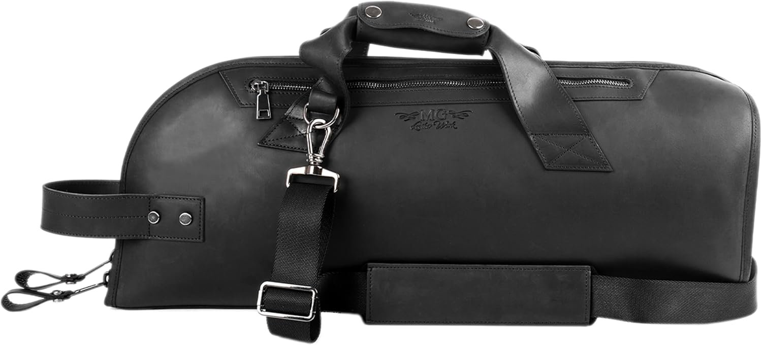 Leather Trumpet Gig Bag. Padded, Lightweight & Water-Resistant, w. Shoulder Strap & Handle. Durable Protection w. Accessory Pocket. Instrument Case Storage & Travel (Trumpet, black)