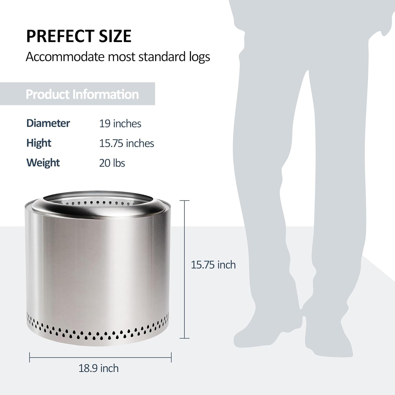 Red Mountain Valley 19'' Portable Wood Burning Smokeless Fire Pit with Removable Ash Pan, Outdoor Fireplaces for Camping, Patio, Stainless Steel None-Smoke Firepits for Outside, Silver