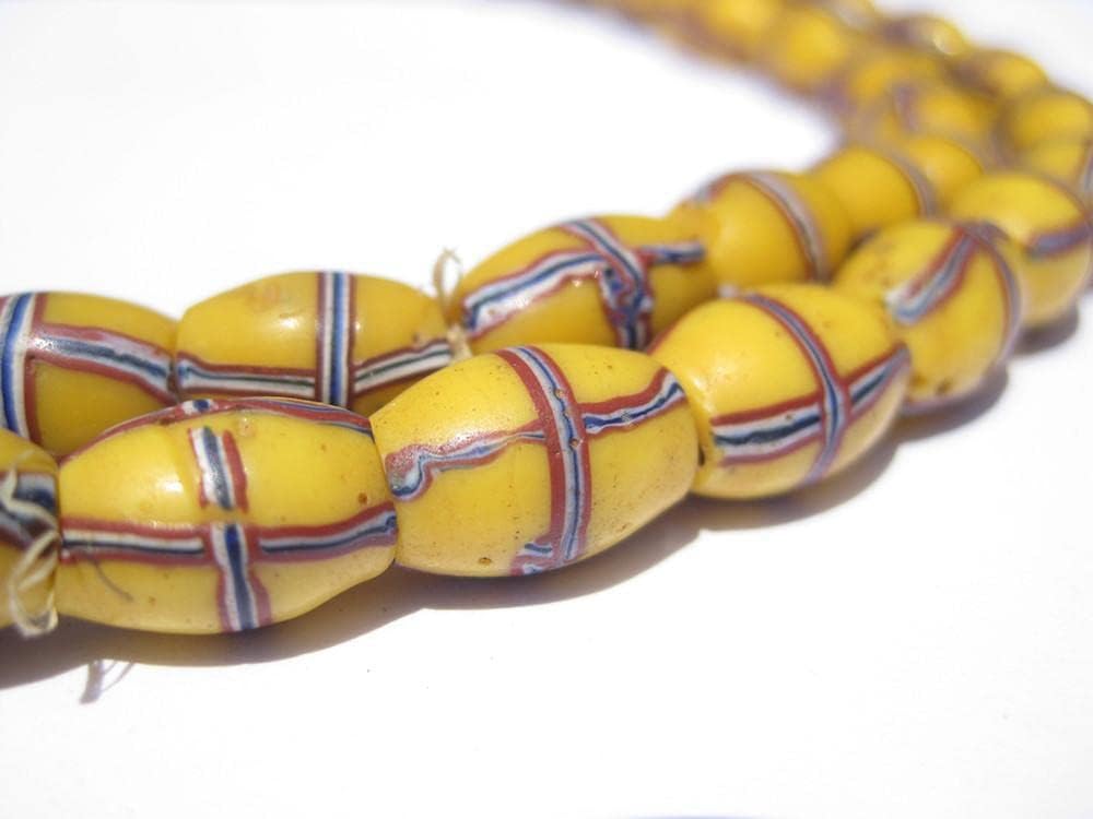 The Bead Chest Old Venetian French Cross Beads 8mm West Africa African Orange Oval Glass 24 Inch Strand Handmade