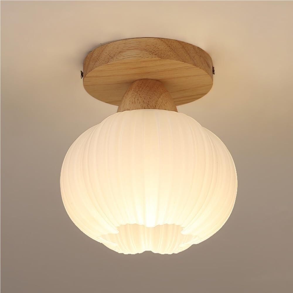 Nordic Japanese Ceiling Lamp Solid Wood Base Acrylic Shade E27/26 Semi Flush Mount Modern Lighting Fixture for Hallway Balcony Entryway Foyer Stairwell Aisle Loft Restaurant(Natural)