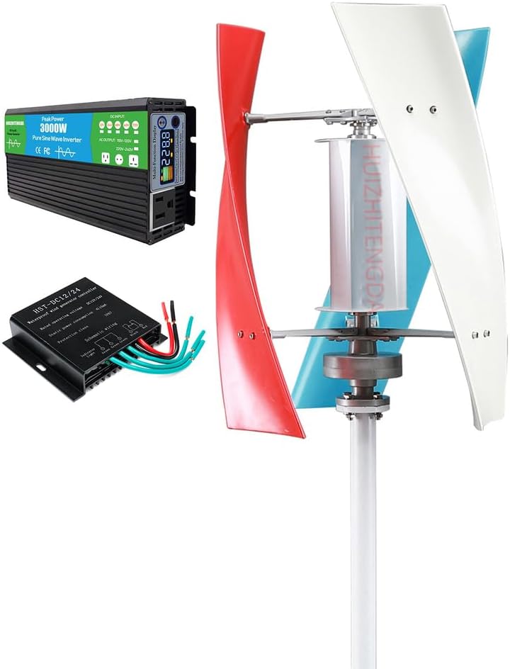 3000W Wind Turbine Vertical Kit12v-220V Permanent Maglev Generator with Power Inverter and Wind Charge Controller Suitable for Outdoor and Courtyard Use(3 Blades)