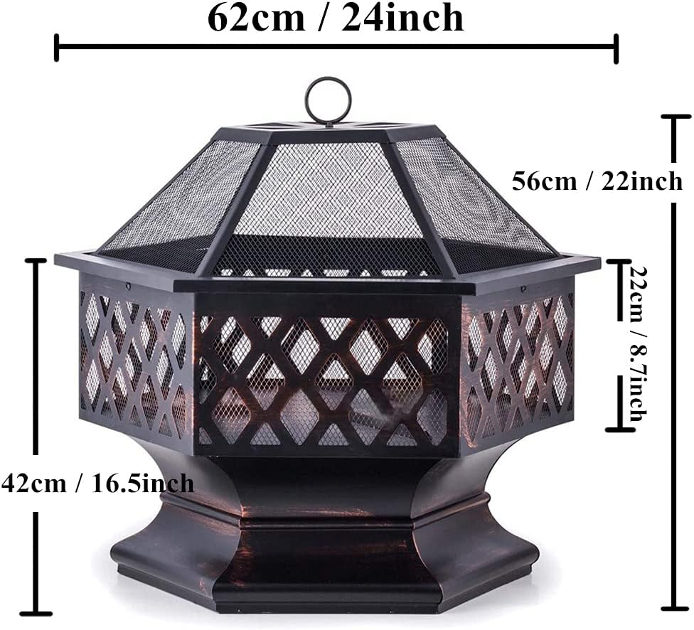 Fire Pit Hex-Shaped Fire Pit, Outdoor Wood Burning Fire Pits & Bowls, Patio Heater 360° Heating Basin