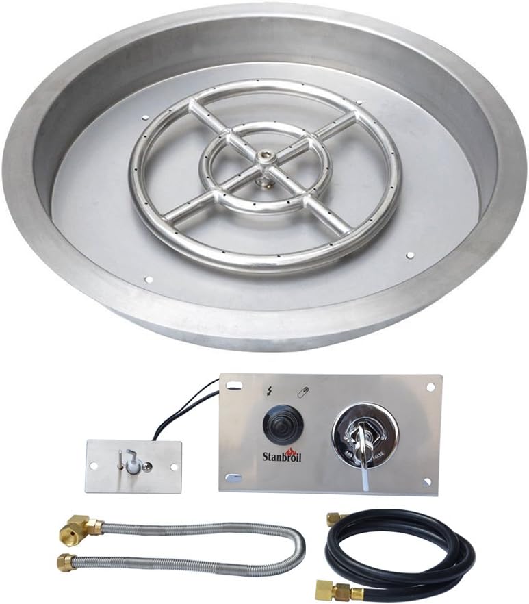 Stanbroil 25 Inch Drop-in Round Natural Gas Fire Pit Kit with Spark Ignition,304 Stainless Steel Fire Pit Burner for Outdoor DIY Firepit - Natural Gas Version