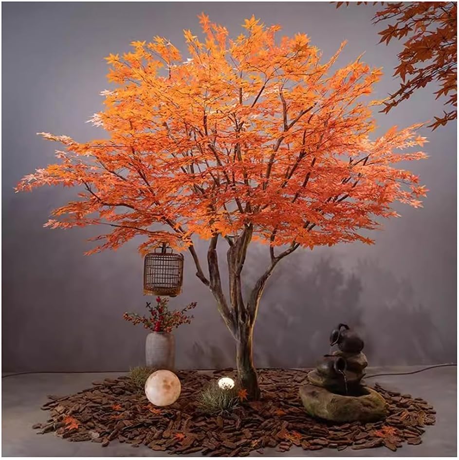 Etlegor Simulated Maple Tree, Japanese Garden Style Artificial Red Maple Tree Natural Wood Trunk and Realistic Leaves Indoor and Outdoor Landscaping Decoration ﻿ (Color : Orange, Size : 1.8x1.8m)
