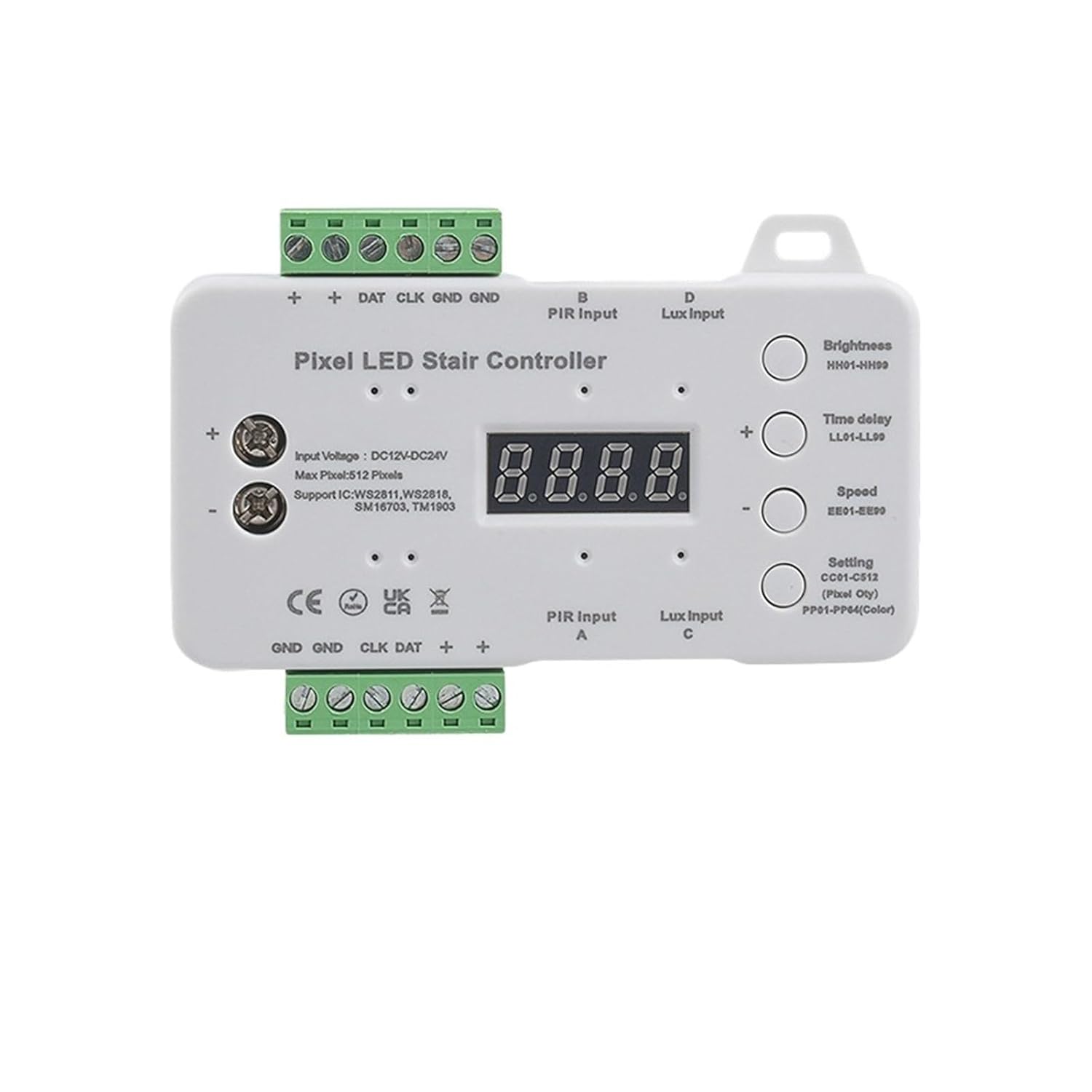 512 Pixel LED Stair Lighting Controller DC12V DC24V Motion Sensor Daylight Sensor Single Color or RGB Dynamic Light Strip