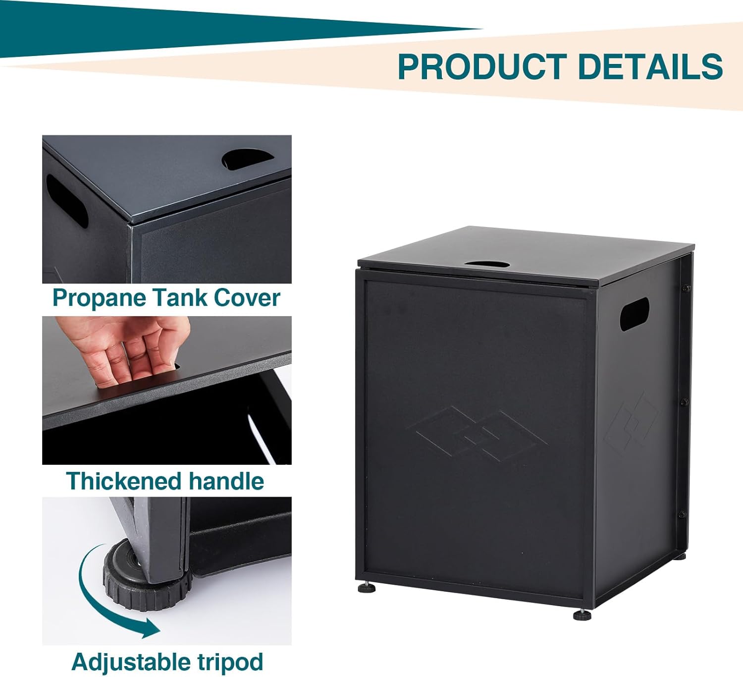 Propane Tank Cover, 20 Lbs Outdoor Propane Tank Storage Box, Stainless Steel Cylinder Hideaway Table with Side Handles, Tank Holder Storage Side Table for Gas Fire Pits, Black