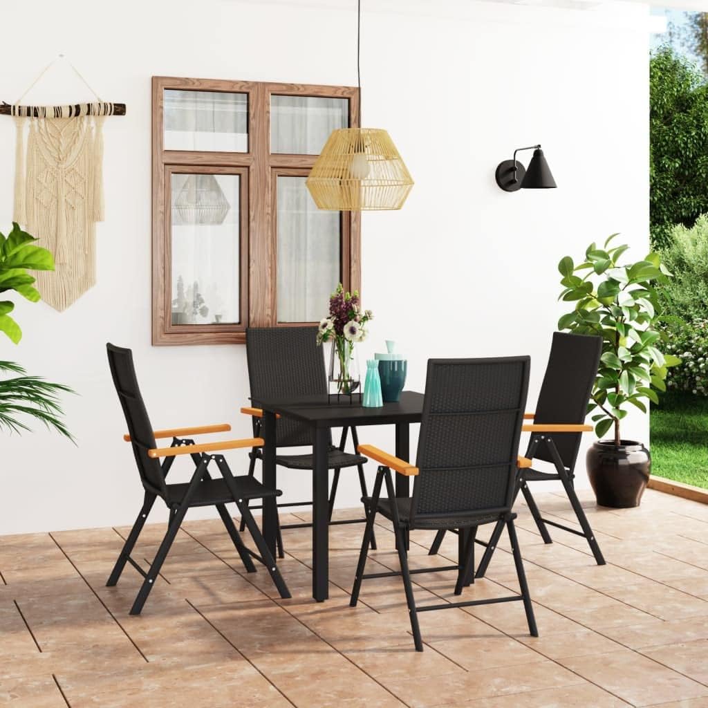 5 Piece Patio Dining Set Black and Brown,Stylish & Durable Outdoor Dining Set for Garden, Patio or Terrace with Rattan Chairs and Glass Table Patio Furniture Sets, Outdoor Furniture Sets