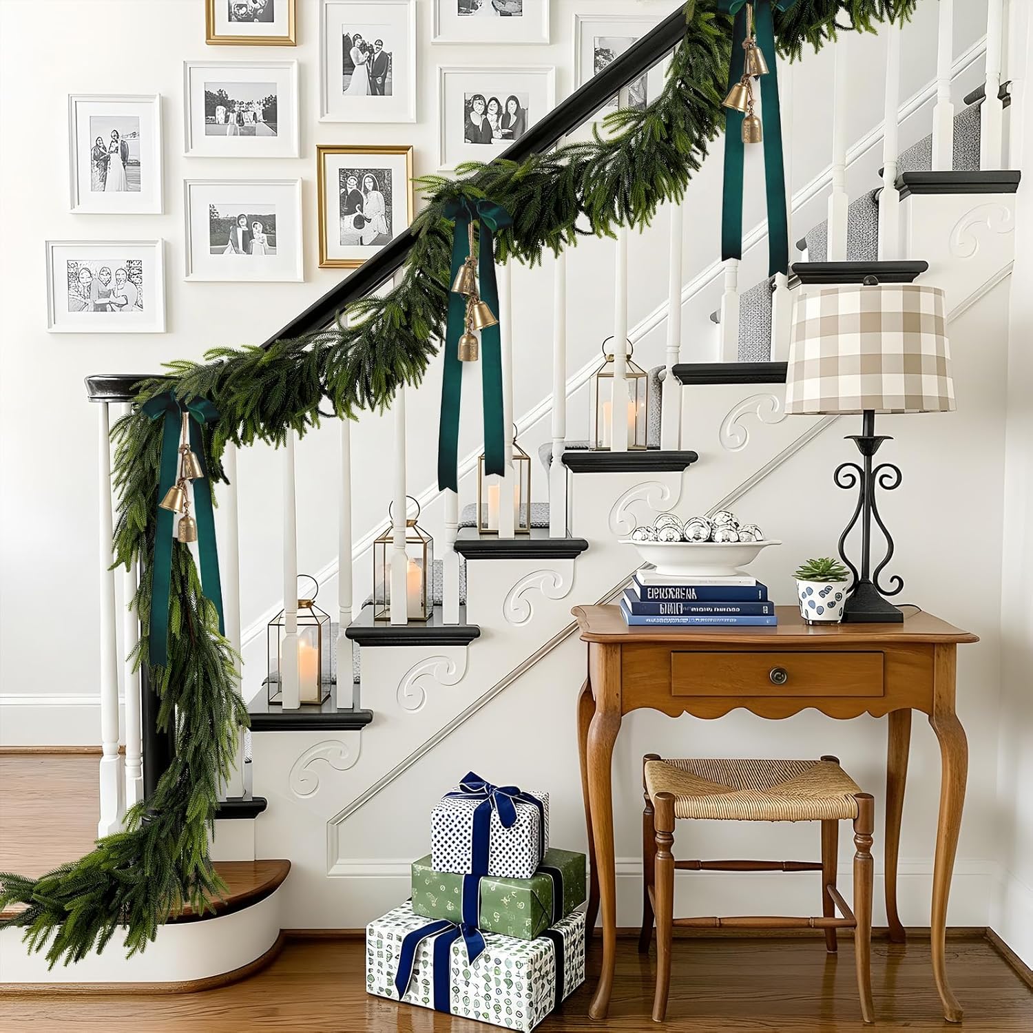 N&T NIETING 6FT Christmas Norfolk Pine Garland Real Touch Pine Artificial Faux Greenery Garlands Winter Christmas Garland for Table Mantle Fireplace Holiday Indoor Outdoor Xmas Decorations (6 Pcs)