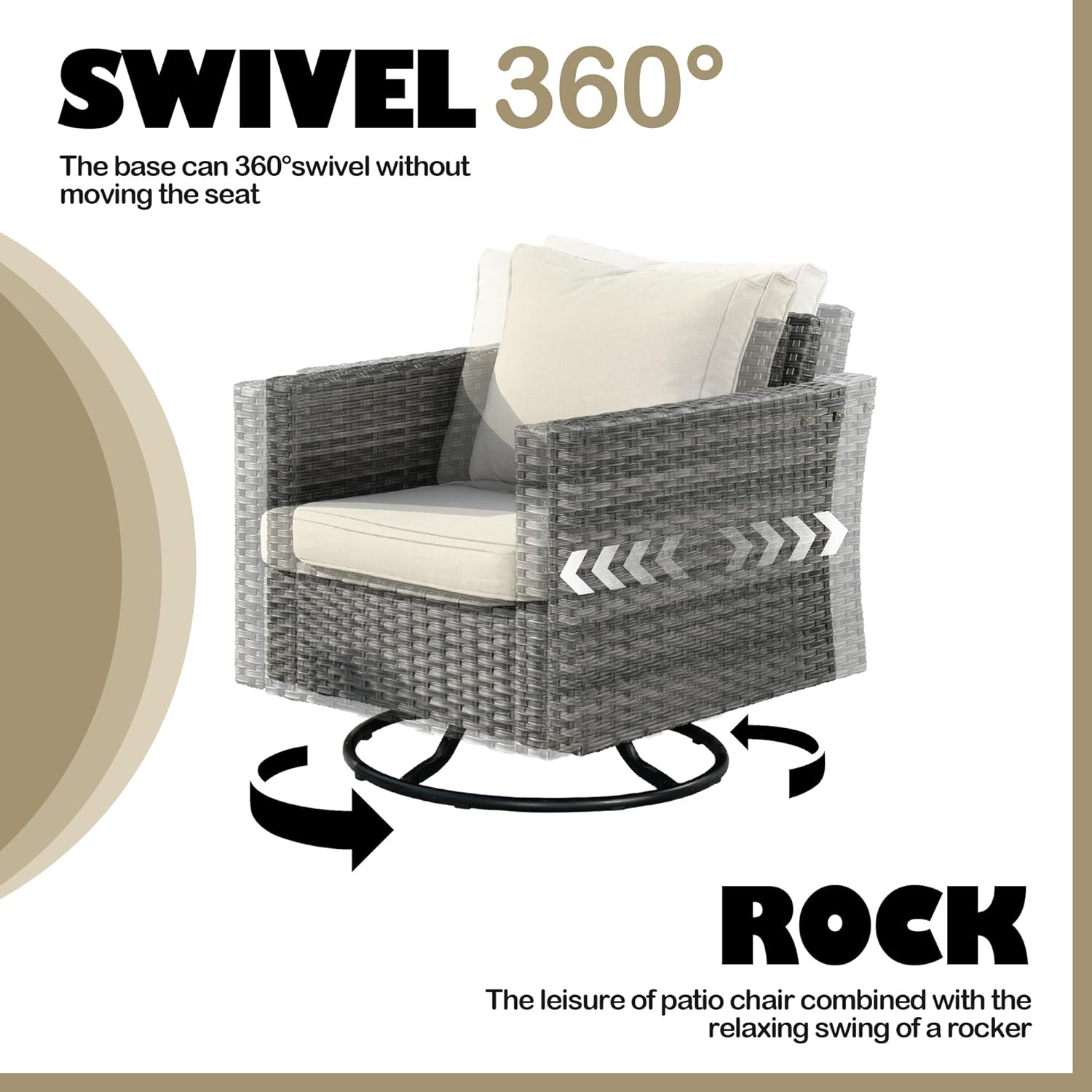 4 Pieces Wicker Patio Furniture Set,PE Rattan Outdoor Conversation Sofa Set with 42inch Fire Pit Table, Non-Slip Cushions and Swivel Chair(Beige)