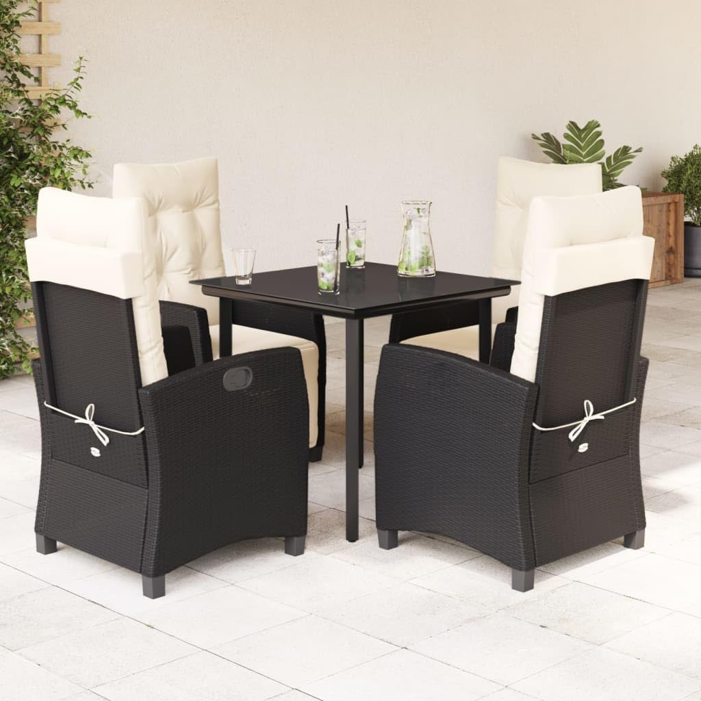 5 Piece Patio Dining Set with Cushions Black Poly Rattan Garden Furniture