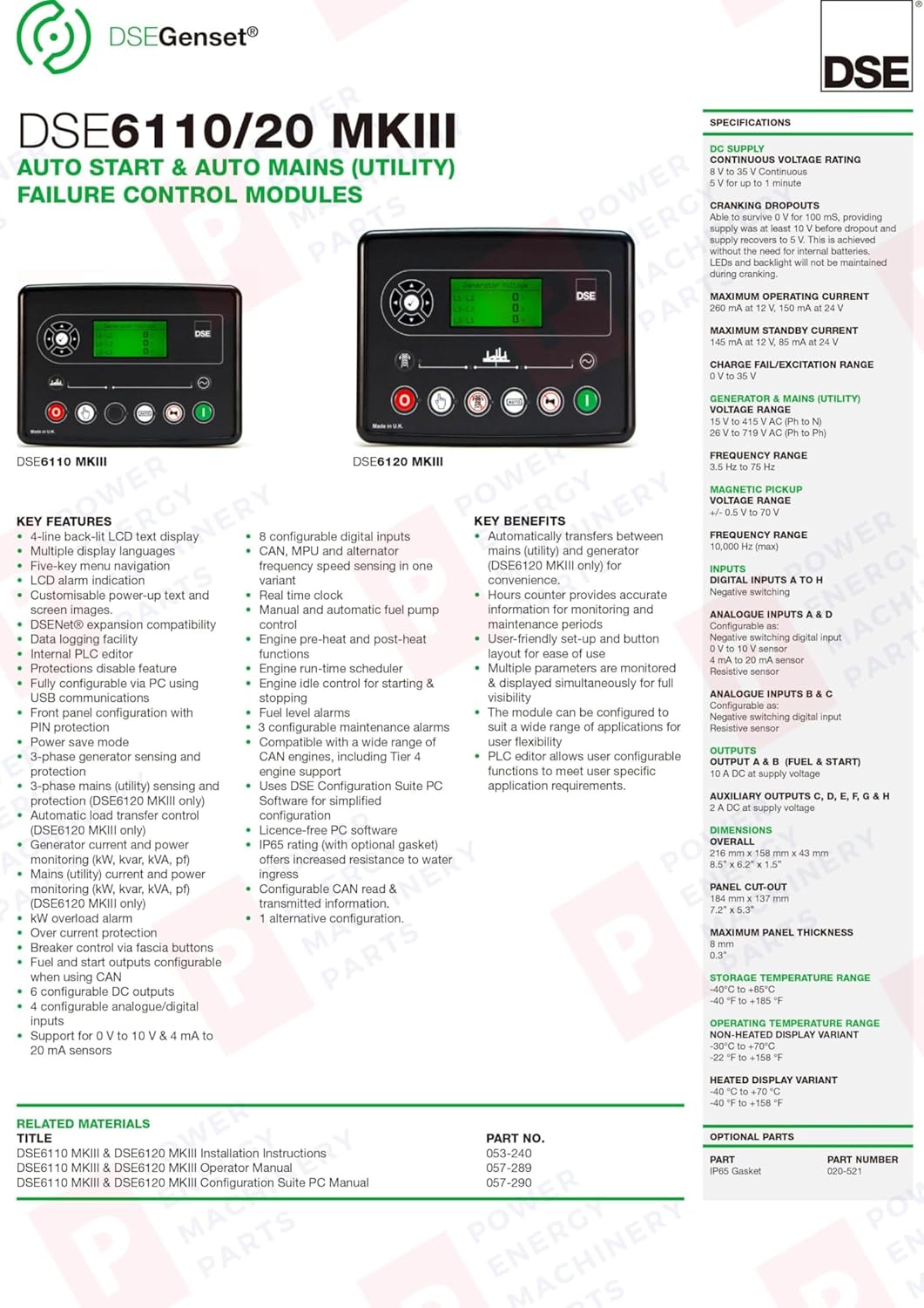 Original DSE6120 MKIII Auto Mains (Utility) Failure Control Module Generator Controller Panel Made in UK Deepsea DSE 6120 PEMP