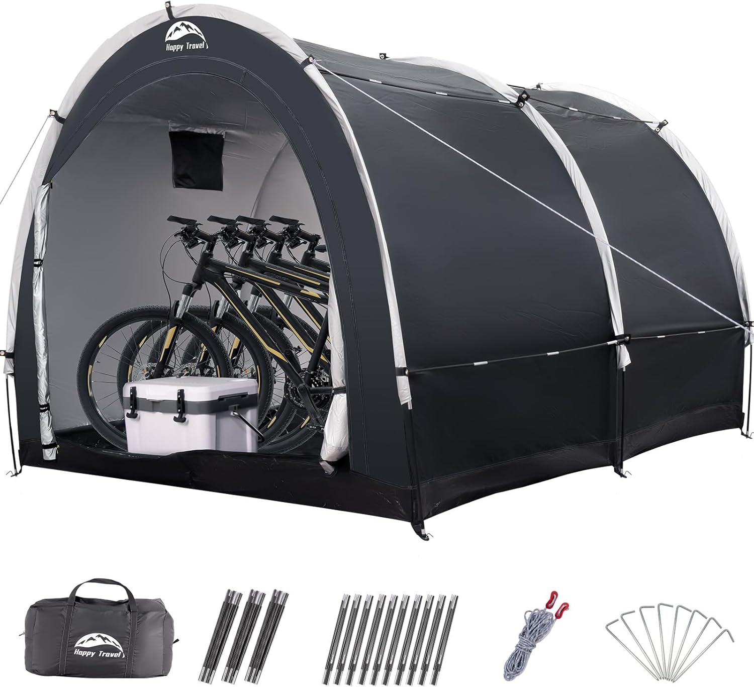 Happy Travel Bike Storage Tent Shed, Outdoor Waterproof Bicycle Covers Shelter with Window for 2/3/4/6/8 Bikes,Oversized Outside Portable Sheds for Lawn Mower,Garden Tools
