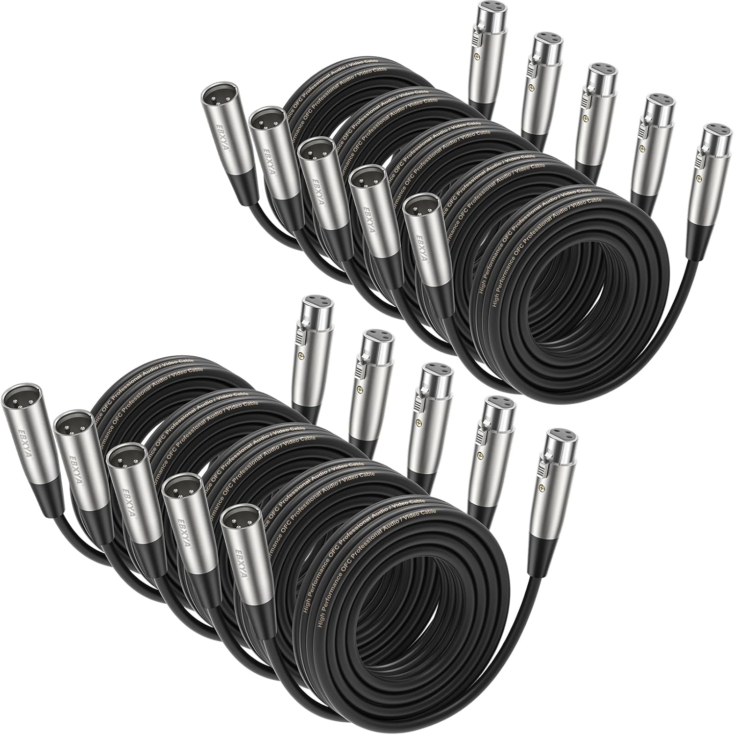 EBXYA XLR Cable 25ft 10 Pack 3 Pins Balanced XLR Microphone Cable Male to Female for Audio Mixer, Radio Station, Speaker Systems, Black
