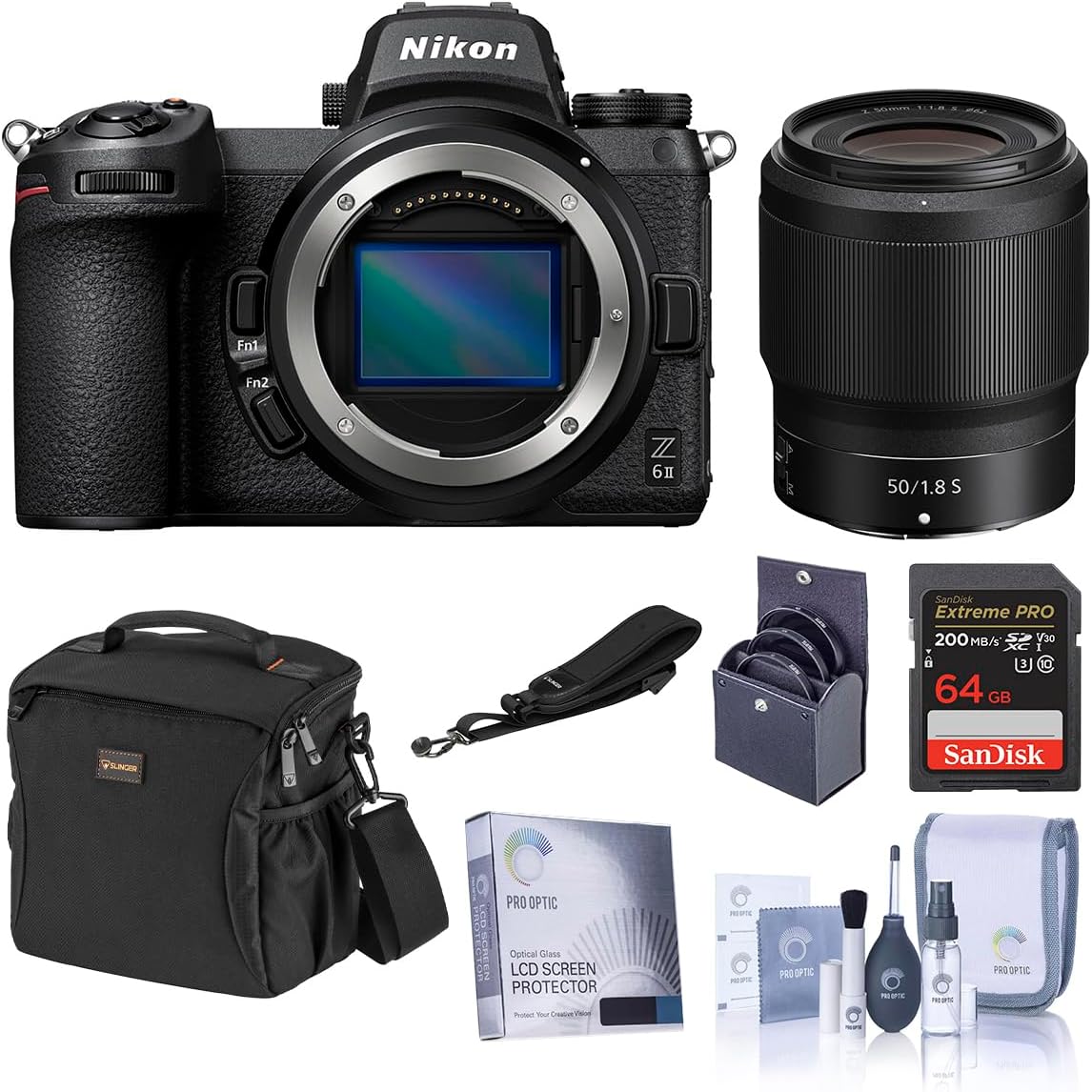 Nikon Z 6II Mirrorless Camera with 1.8 S Lens,U3 SDXC Memory Card,Multi-Device Shoulder Bag,Filter Kit with UV,Glass Screen Protector for the Nikon Z7, Complete Optics Care and Cleaning Kit,Rapid Slin