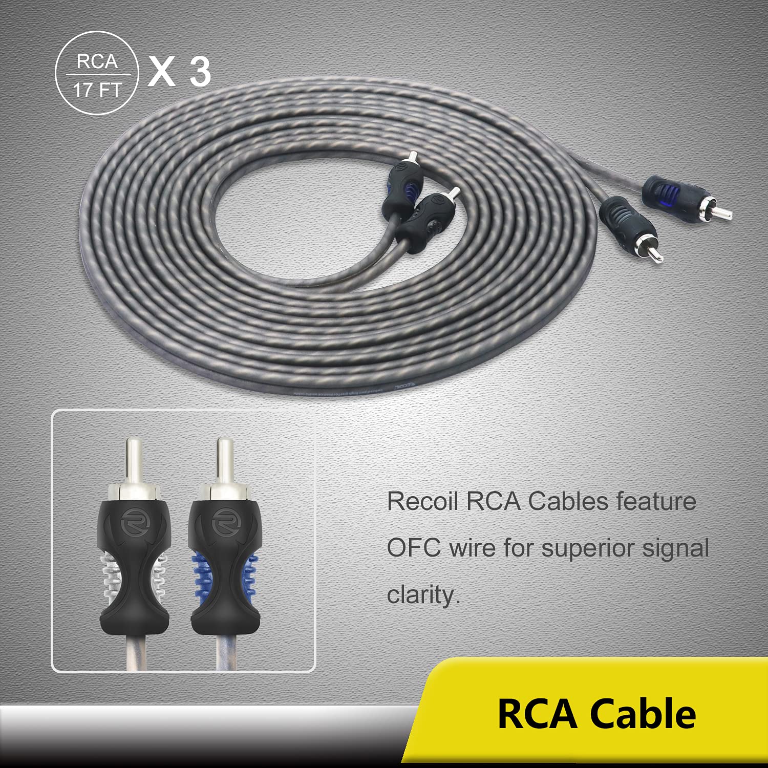 Recoil RCK0D True 1/0 Gauge Car Audio Dual Amplifiers CCA Wiring Installation Kits with OFC RCA Cable