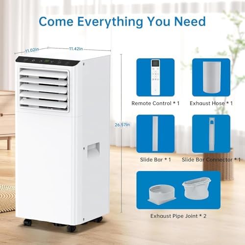 8000 BTU Portable Air Conditioners, 4-in-1 Portable AC Unit Up to 350 Sq with Fan & Dehumidifier Function, Remote Control & 24H Timer, Quiet Sleep Mode,LED Lights,Quiet Timer