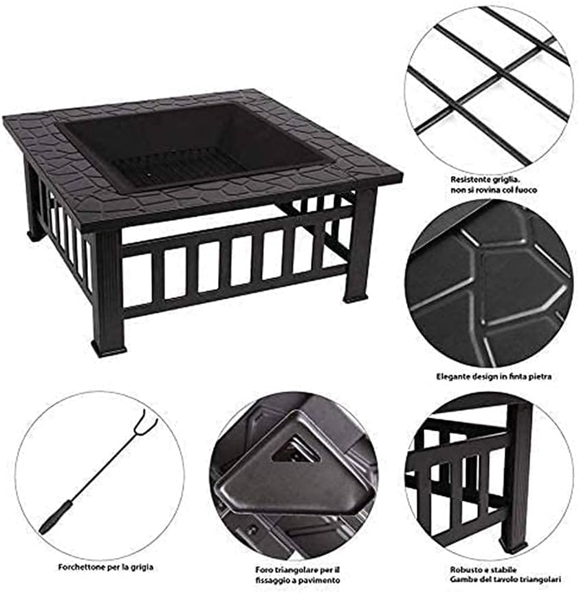 3 in 1 Fire Pit with BBQ Grill Shelf,Spark Guard Lid & Hand Tool for Outdoor Metal Brazier Firepit Heater/BBQ/Ice Pit