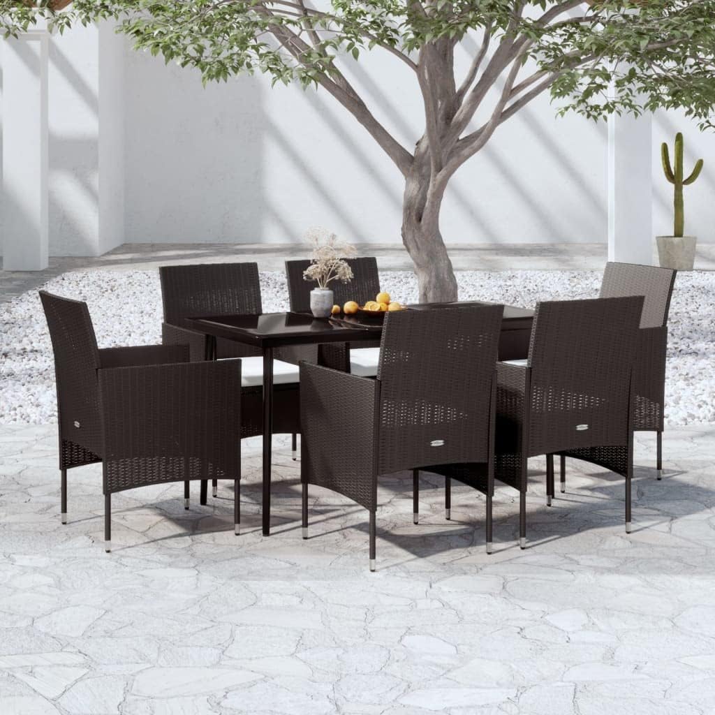 Patio Set 7 Piece Patio Dining Set with Cushions Black