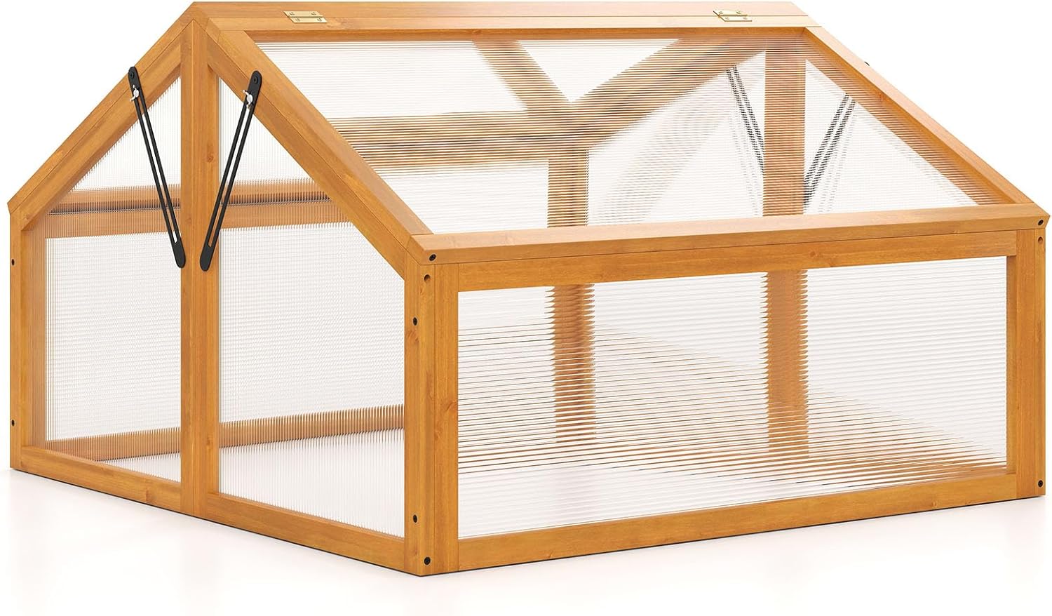 Small Indoor Outdoor Greenhouse, Wood Cold Frame Greenhouse with Transparent PVC Roof & Sturdy Steel Frame, Seedling Hot House for Garden, Sunroom, Balcony (36”x 33”x 23”)