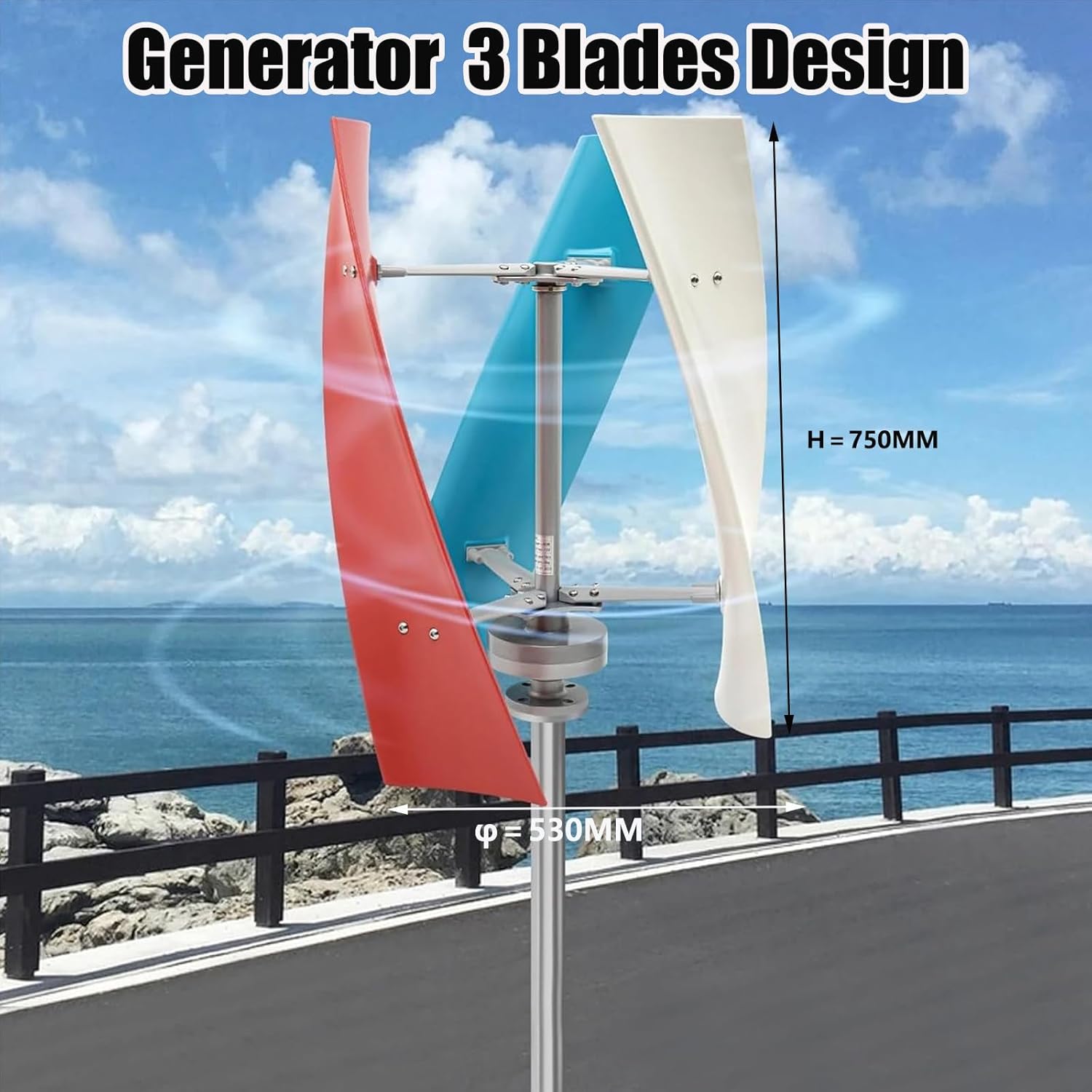 Vertical Wind Turbine Generator 1000W 220V 48V 24V 12V AC Wind Power Generator Kit with Controller Low Speed Starting for Home Street Lighting,48V-220V