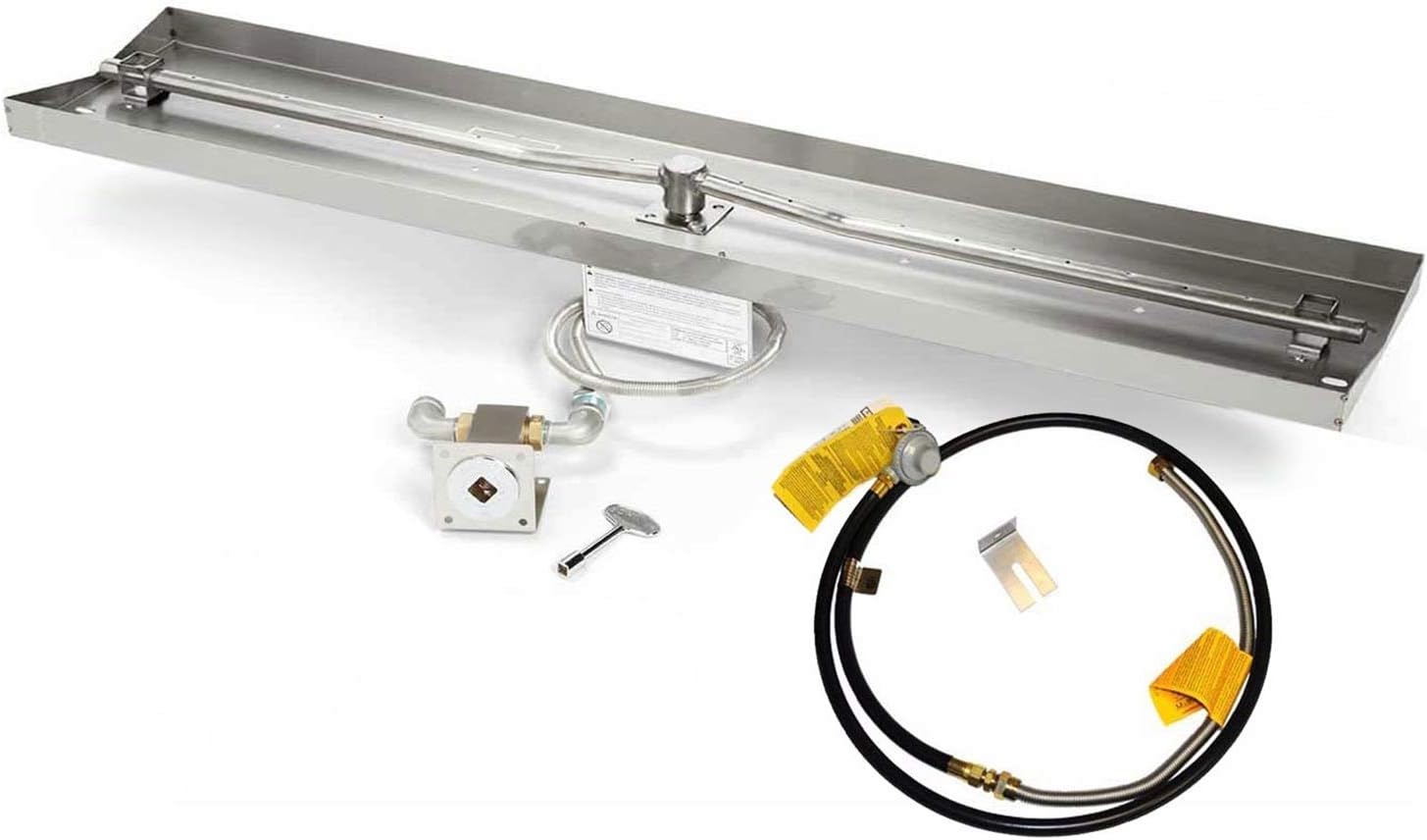 HPC Fire Match Light Gas Fire Pit Kit, 49x8-Inch Pan 48-Inch Burner, Propane for Small Tank (TOR-MLFPK49X8-L-FLEX-LP-ST)