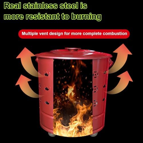 Outdoor Burn Barrel Incinerator, Heavy-Duty Yard Waste Cage with Handle, Perfect for Leaves, Wood, and Trash Disposal, 26x29cm Red Fire Pit