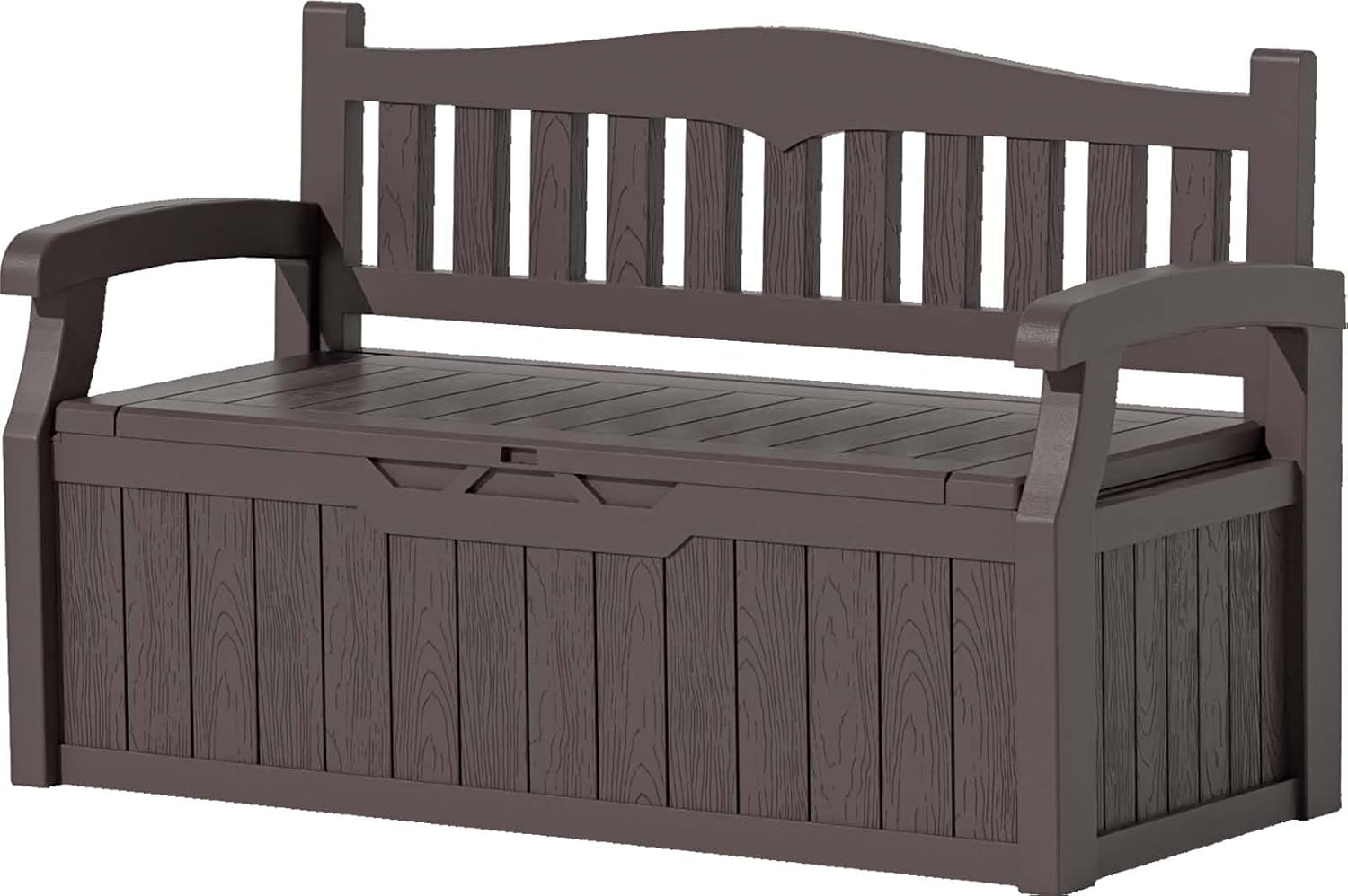 Patiolife 70 Gallon Outdoor Storage Bench, with Deck Box Organization and Waterproof Resin, Durable Outdoor Seating and Storage Box, Perfect to Store Garden Tools and Pool Items, Brown