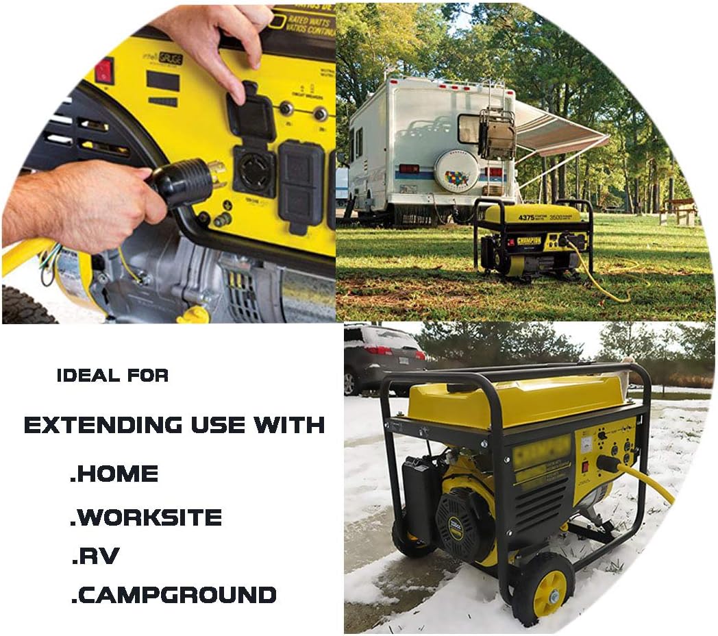 50Ft L14-30P to Four 5-20R, 4 Prong Generator Distribution Extension Power Cord, 30 Amp 125/250V 7500 Watts, 10 Gauge SJTW Cable… (50 FT)