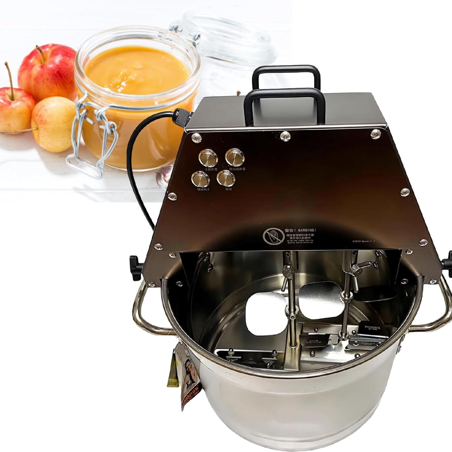 60W Electric Fruit Press Strainer Machine, Commercial Electric Food Stirrer Pot, Stainless Steel Automatic Mixer Machine with Double Stirring Paddle,110V