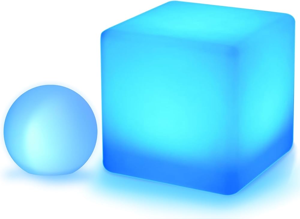 MR.GO 8-inch LED Ball Light and 16-inch LED Cube Light Seat Bundle, Rechargeable, Remote Control Dimmable 16 RGB Colors 4 Modes, Waterproof, Great as Night Light Mood Lamp Ambient Lighting Decorations