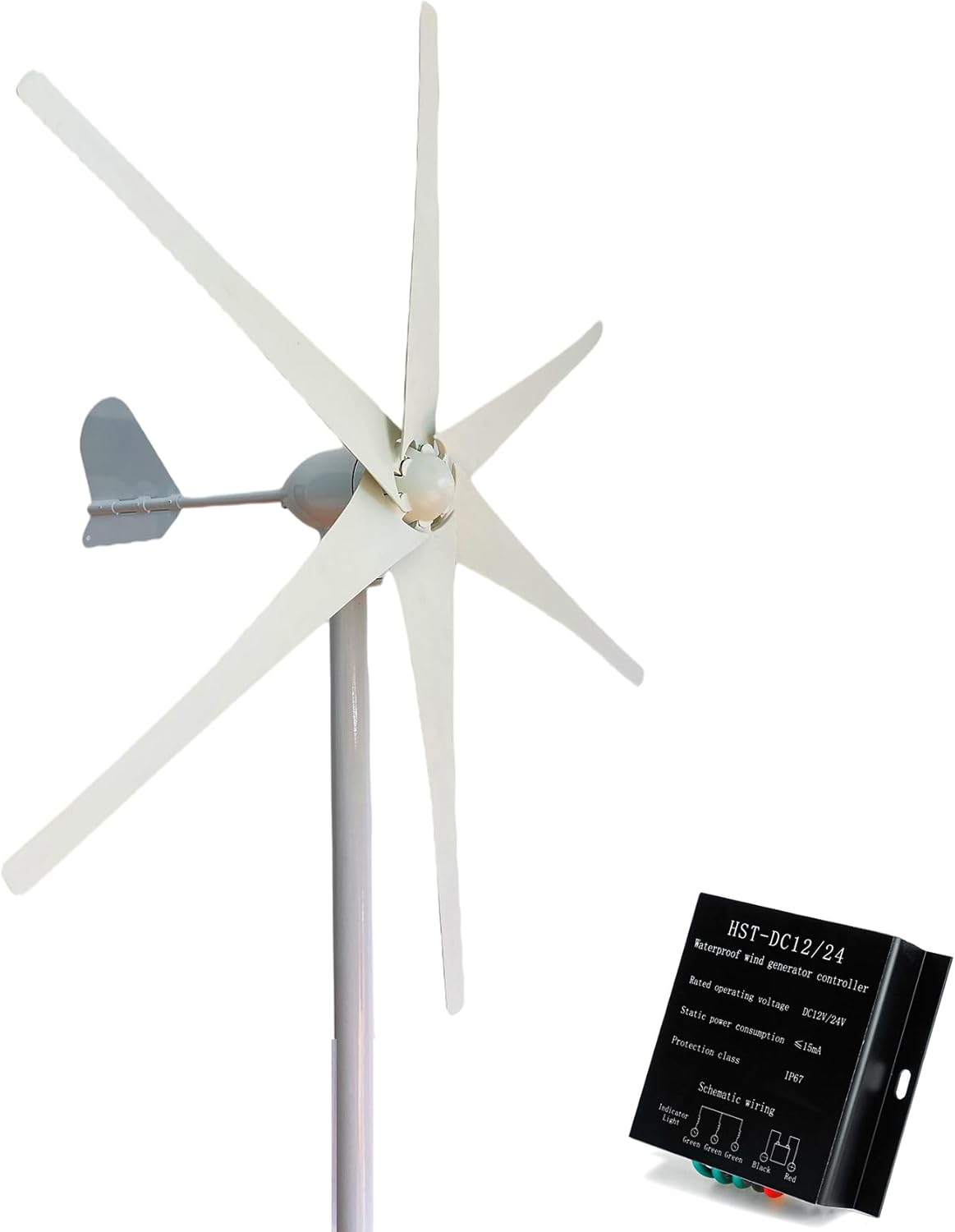 2500W Vertical Wind Generator Wind Turbine 12V Input - 220 V Output with Controller Turbine Vertical Gearless Permanent Magnet AC Alternator (6 Blade,12V 24V 48V)
