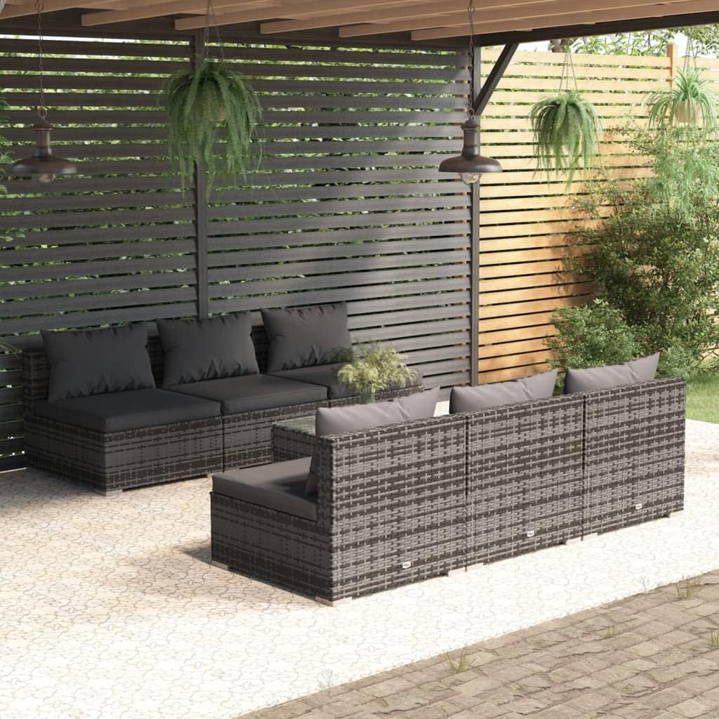 7 Piece Patio Lounge Set with Cushions Poly Rattan Gray,Modular Rattan Lounge Set with Cushions for Outdoor Relaxation Patio Furniture, Outdoor Furniture Sets