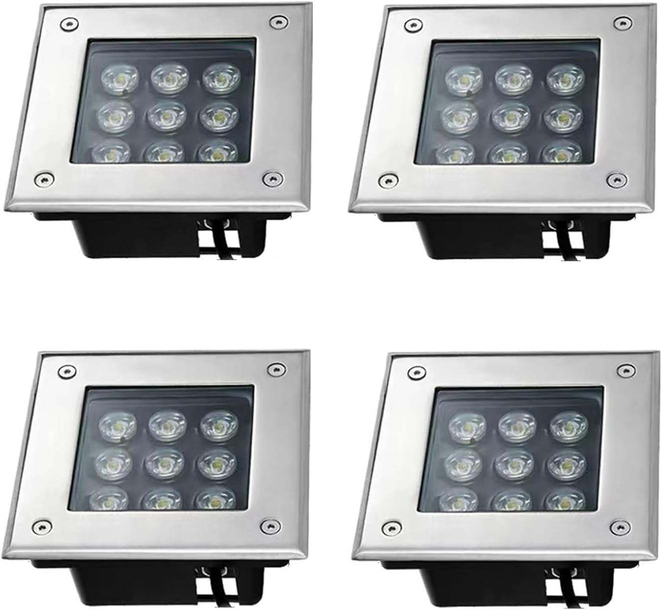 Outdoor Ground Light Embedded LED Landscape Lights 4 Pack IP66 Waterproof Square Pathway Lights for Driveway, Deck, Step, Garden Landscape Lighting, AC85-265V (Yellow 24W)