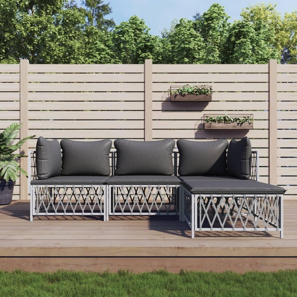 4 Piece Patio Lounge Set with Cushions White Steel,Relaxing Outdoor Lounge Set: Comfortable, Sturdy, and Modular Patio Furniture, Outdoor Furniture Sets