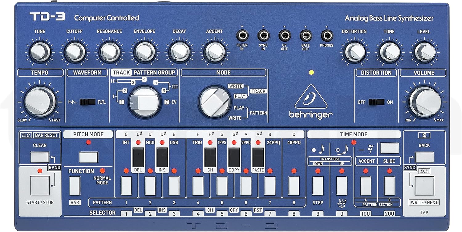 Behringer TD-3-BU Analog Bass Line Synthesizer with VCO, VCF, 16-Step Sequencer, Distortion Effects and 16-Voice Poly Chain