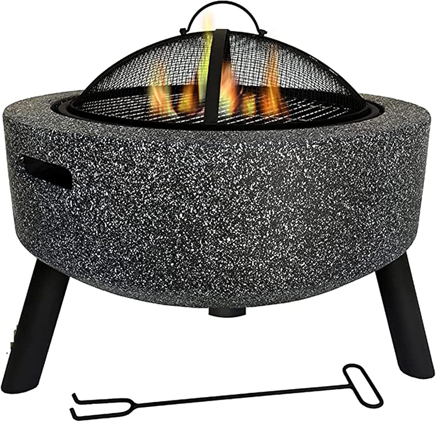 Outdoor Fire Pit Concrete Round and Wood Burning Fire Pit BBQ Grill Firepit Bowl Heaters with Grill