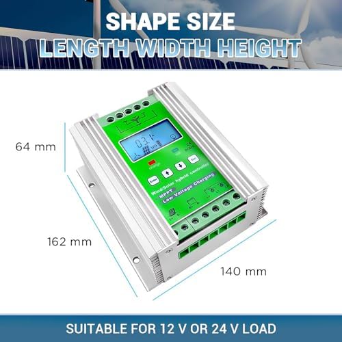 12000W-18000W Wind Solar Hybrid Charge Controller - MPPT Boost Regulator with LCD Display & Dump Load for 12V/24V/48V Systems (1200W Wind + 1000W Solar)