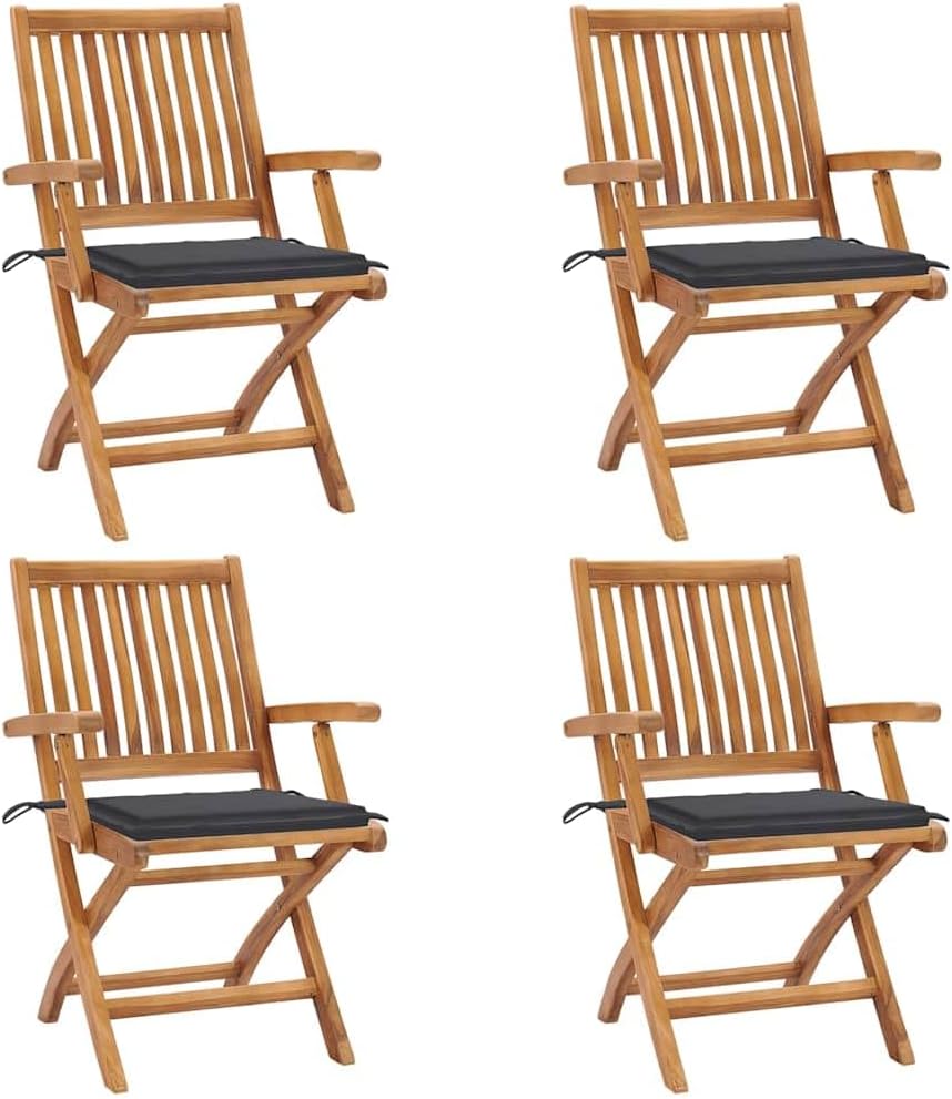 Folding Patio Chairs with Cushions 4 pcs Solid Teak Wood Outdoor Furniture, Outdoor Chairs