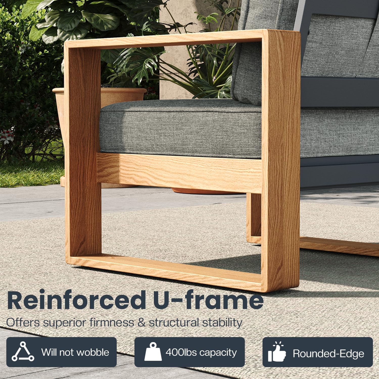 5 Pieces Aluminum Patio Furniture Set, Outdoor Conversation Sets with High Backrest Sofa and Fire Pit Table for Garden and Backyard